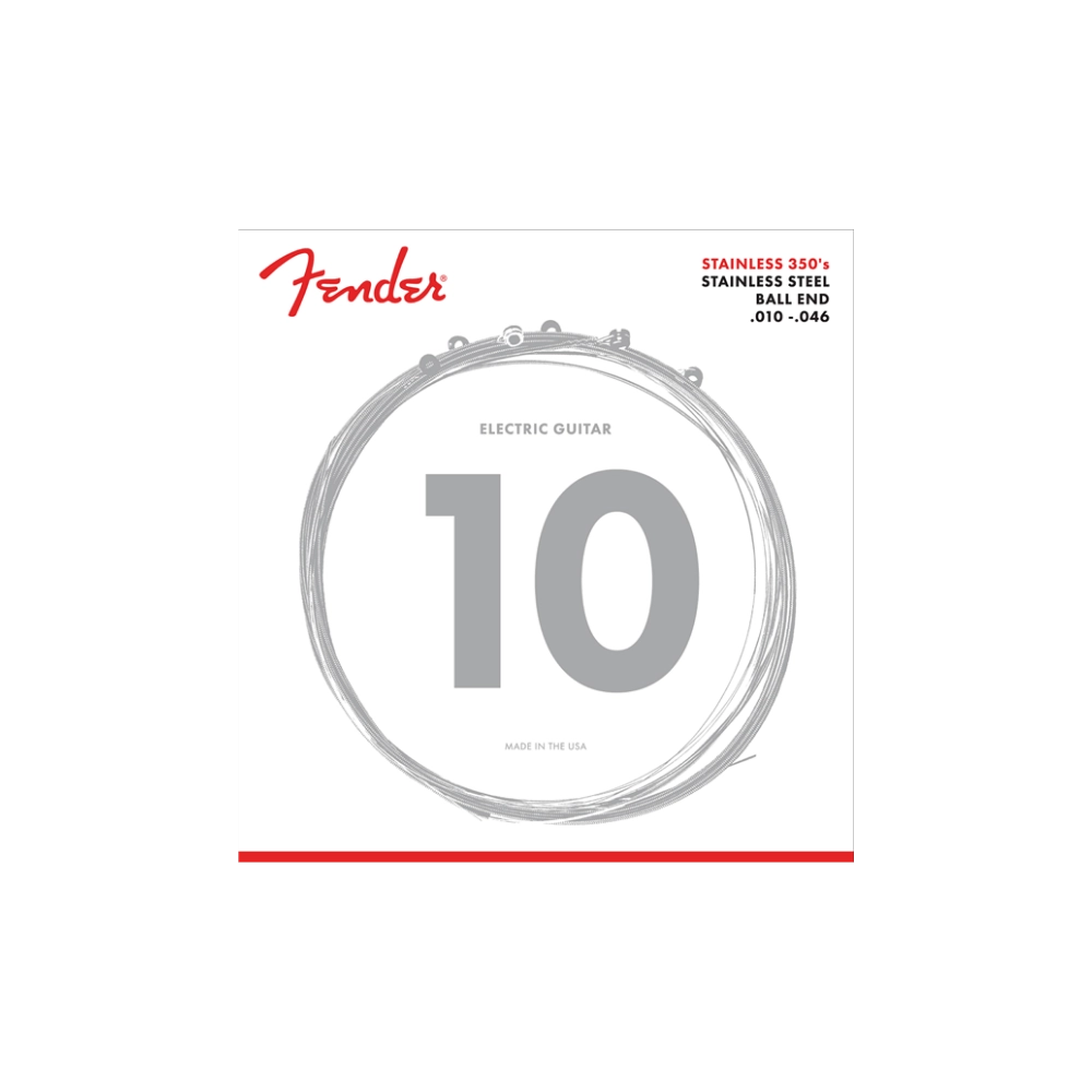 Fender 0730350406 Stainless 350's Guitar Strings, Stainless Steel, Ball End, 350R Gauges .010-.046, (6)