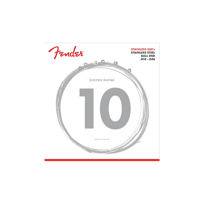 Fender 0730350406 Stainless 350's Guitar Strings, Stainless Steel, Ball End, 350R Gauges .010-.046, (6)