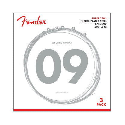 Fender 0730250309 Super 250L NPS Ball End Strings (.009-.042 Gauges) 3-Pack