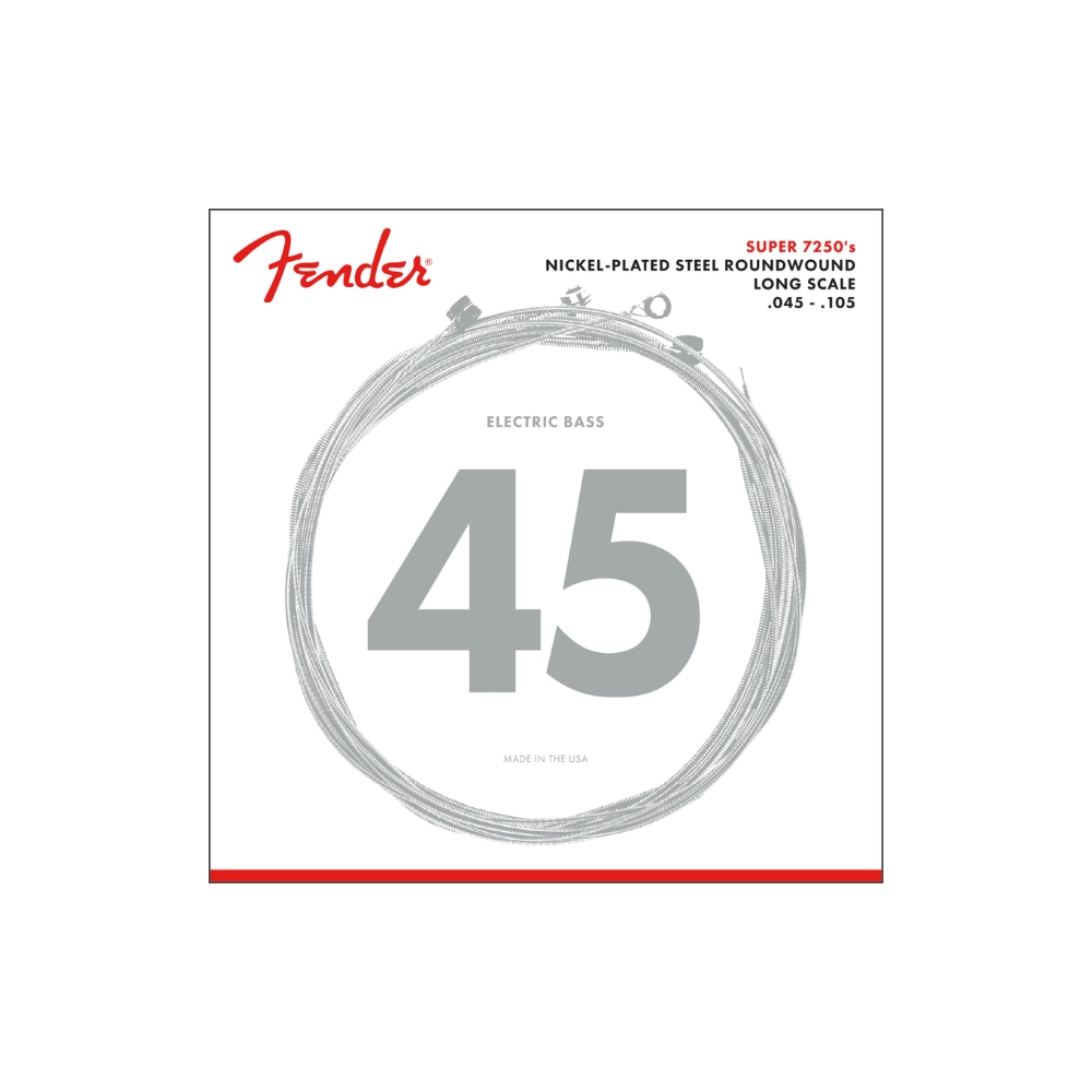 Fender 0737250406 SubSonic 7250 Nickel-Plated Bass Strings Long Scale, 7250M .045-.105 Gauges, (4)