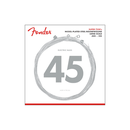 Fender 0737250406 SubSonic 7250 Nickel-Plated Bass Strings Long Scale, 7250M .045-.105 Gauges, (4)