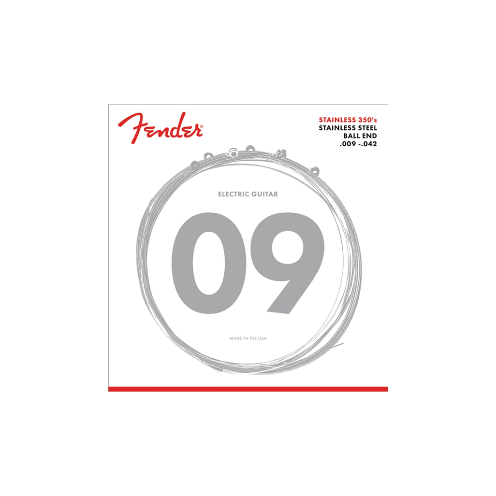 Fender 0730350403 Stainless 350's Guitar Strings, Stainless Steel, Ball End, 350L Gauges .009-.042, (6)