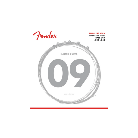 Fender 0730350403 Stainless 350's Guitar Strings, Stainless Steel, Ball End, 350L Gauges .009-.042, (6)