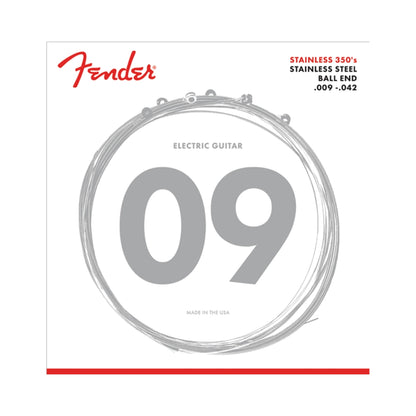 Fender 0730350403 Stainless 350's Guitar Strings, Stainless Steel, Ball End, 350L Gauges .009-.042, (6)