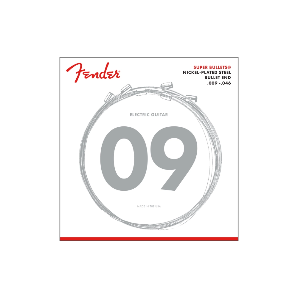 Fender 0733250404 Super Bullet Strings, Nickel Plated Steel, Bullet End, 3250LR Gauges .009-.046, (6)