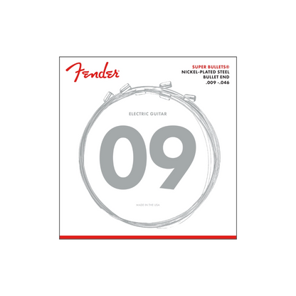 Fender 0733250404 Super Bullet Strings, Nickel Plated Steel, Bullet End, 3250LR Gauges .009-.046, (6)