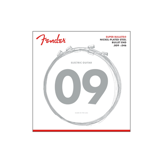 Fender 0733250404 Super Bullet Strings, Nickel Plated Steel, Bullet End, 3250LR Gauges .009-.046, (6)