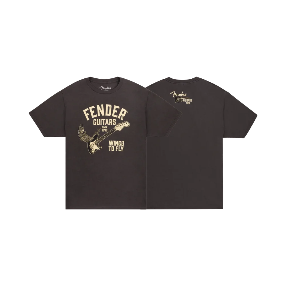 Fender 9192828406 Wings To Fly T-Shirt, Vintage Black, M
