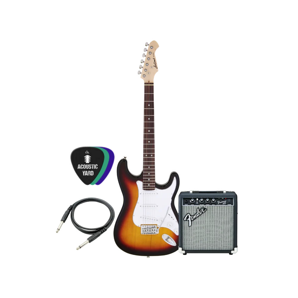 Aria Pro SSS & Fender Frontman 10G Electric Guitar Bundle