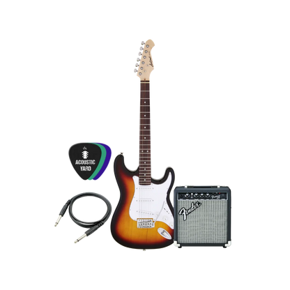 Aria Pro SSS & Fender Frontman 10G Electric Guitar Bundle