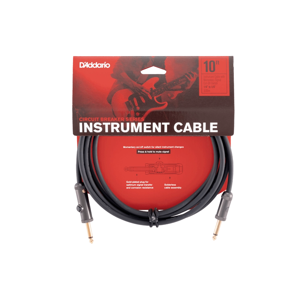 D'Addario Circuit Breaker Instrument Cable Straight to Straight, 10ft. PW-AG-10