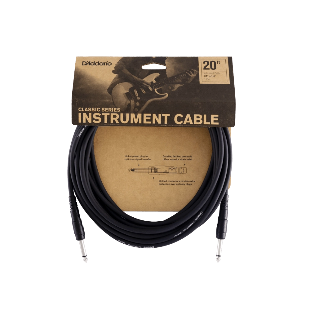 D'Addario Classic Series Instrument Cable Straight to Straight, 20ft. PW-CGT-20