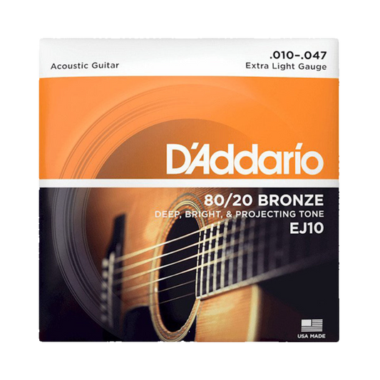 D'Addario EJ10 80/20 Bronze Extra Light Acoustic Guitar Strings 10-47